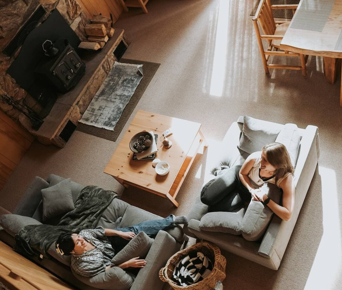 Blissful Pines living space is comfortable and functional. Complete with wood burning stove for fires.